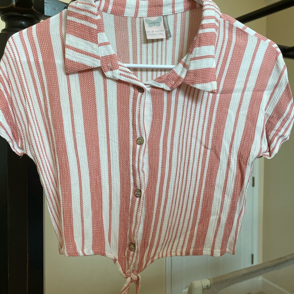 Girls Stripe Crop Button Front Top Large Boutique